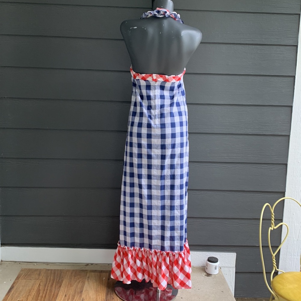 Red, White, and Blue Gingham Maxi Halter Dress by Beach Party - Picture 2 of 12
